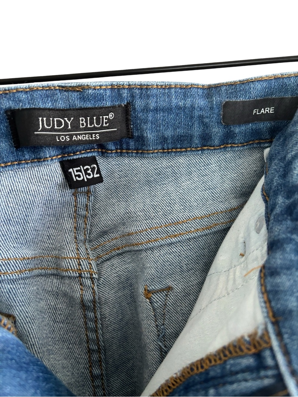 Judy Blue High Rise Flare Denim Jeans Release Hem Retro Boho JB88486 Size 15/32 - Picture 6 of 16